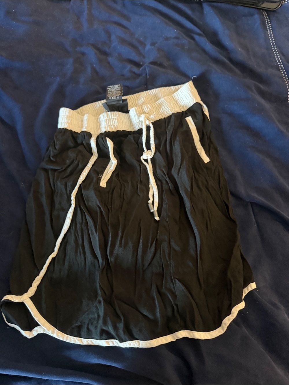 Black and Cream Drawstring Waist shorts - Picture 1 of 7